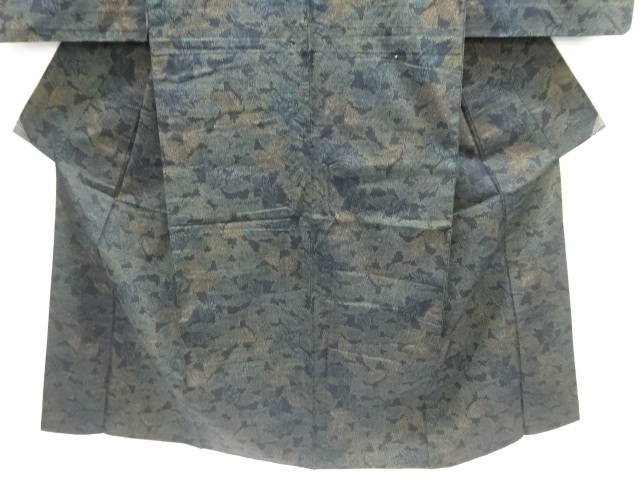  草葉模様織り出し手織り紬着物